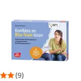 Buchcover: Konflikte im Kita-Team lösen. Eine Frau gestikuliert besorgt, während sie mit einer Kollegin spricht. Hilft bei schlechter Stimmung im Team Kindergarten.