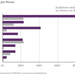 Balkendiagramm zeigt medizinische Kosten pro Person. ADHS-Medikamente sind ein wichtiger Kostenfaktor.