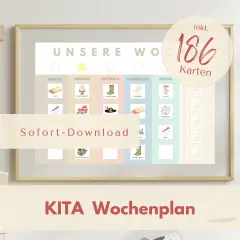Ein Beispiel für eine Kita Wochenplanung mit vielen Karten zum Malen, Spielen und Ausflügen.