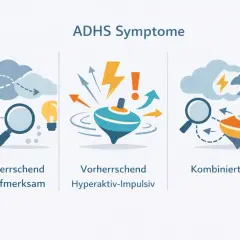 Grafik zeigt drei Formen von ADHS bei Erwachsenen: Unaufmerksam, Hyperaktiv-Impulsiv und Kombiniert.
