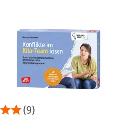 Buchcover: Konflikte im Kita-Team lösen. Eine Frau gestikuliert besorgt, während sie mit einer Kollegin spricht. Hilft bei schlechter Stimmung im Team Kindergarten.