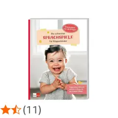 Buchcover mit lachendem Baby und dem Titel "Die schönsten Sprachspiele für Krippenkinder". Ideal für Fingerspiele im Kindergarten.