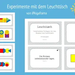 Kostenloses Material Kita: Leuchttisch-Vorlagen für Formenspiele. Kinder legen bunte Formen übereinander oder nebeneinander.