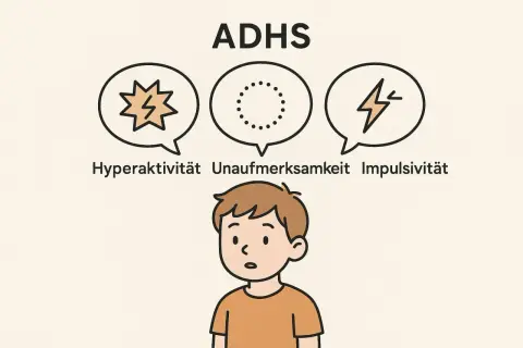 Ein Junge mit ADHS-Symptomen: Hyperaktivität, Unaufmerksamkeit, Impulsivität. Ein visueller ADHS-Test.
