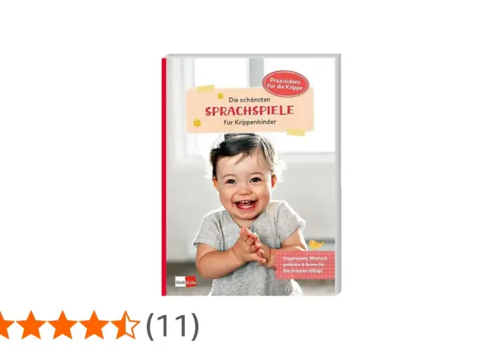 Buchcover mit lachendem Baby und dem Titel "Die schönsten Sprachspiele für Krippenkinder". Ideal für Fingerspiele im Kindergarten.