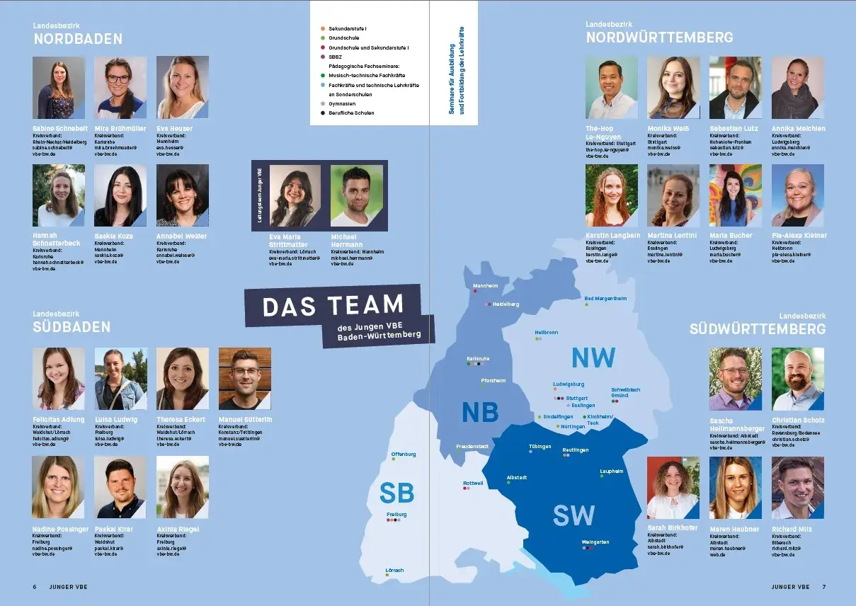 Das Team des Jungen VBE Baden-Württemberg: Gesichter der Referendare, die sich für sozialpunkte im Referendariat BW engagieren.