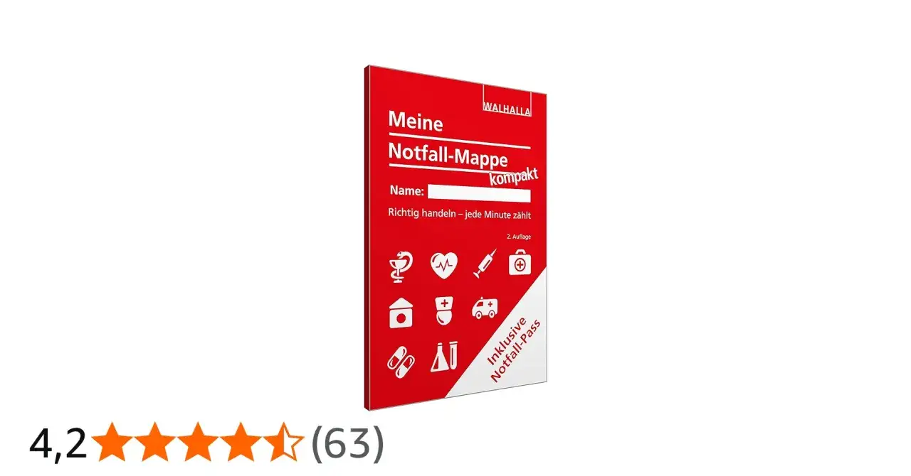 Rote Notfall-Mappe mit Symbolen f&uuml;r Erste Hilfe. Ideal f&uuml;r die Packliste Klassenfahrt Lehrer.